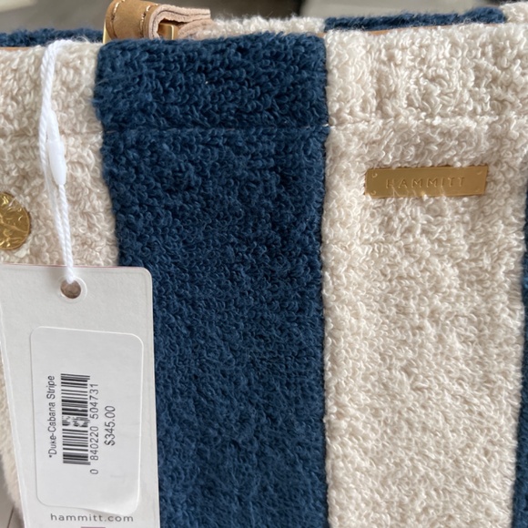 Hammit Duke Bag in Cabana Stripe Blue White Tan Leather Terry Cloth - Picture 2 of 11